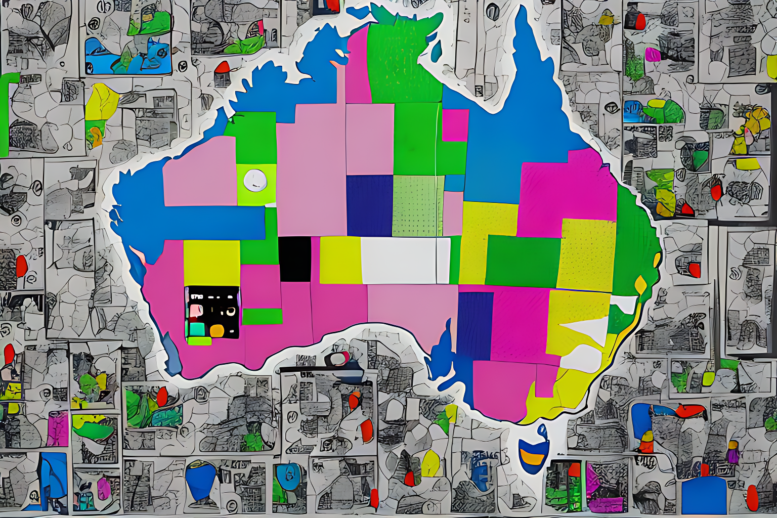 Illustration of a multi-colour map for mental health support in Australia